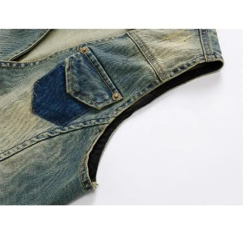 Plus Size Men\'s Denim Vest Brand Jeans Men Cowboy Vintage Casual Sleeveless Holes Personalized Cardigan Men Jacket&Overcoat 4XL