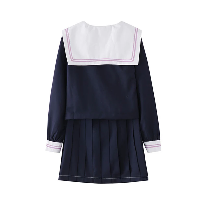 Japanse Vrouwen Meisje Student Jk Uniform Pak Tr Stof Wisteria Bloem Borduurwerk Twee Lijnen Marineblauw Matrozenpak + Geplooide Rok