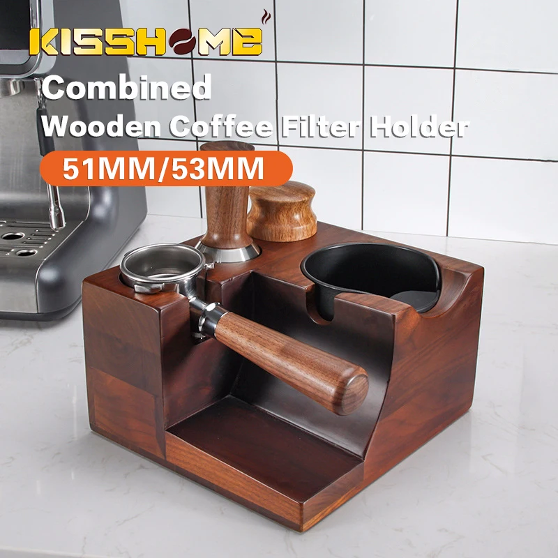 

51mm/53mm Walnut Wood Coffee Filter Holder Espresso Distributor Tamper Mat Stand Coffee Maker Coffee Accessories Barista Gift