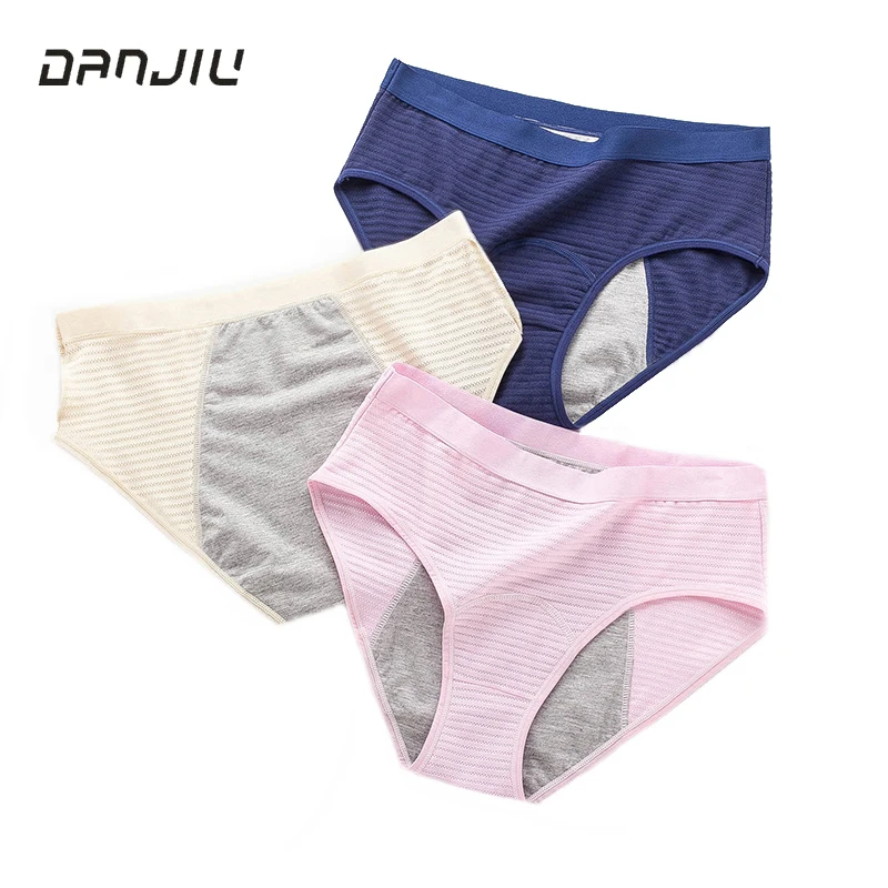 

3pcs European Size Women Cotton Physiological Period Leak Proof Menstrual Panties Breathable Solid Soft Female Underwear Breifs