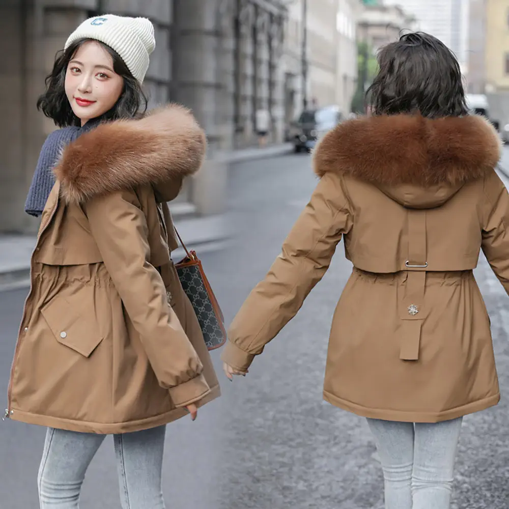 Vielleicht 2021 New Winter Jacket Women's Parkas Hooded Coat Casual Long Fur Lining Cotton Padded Warm Female Jacket Outwear