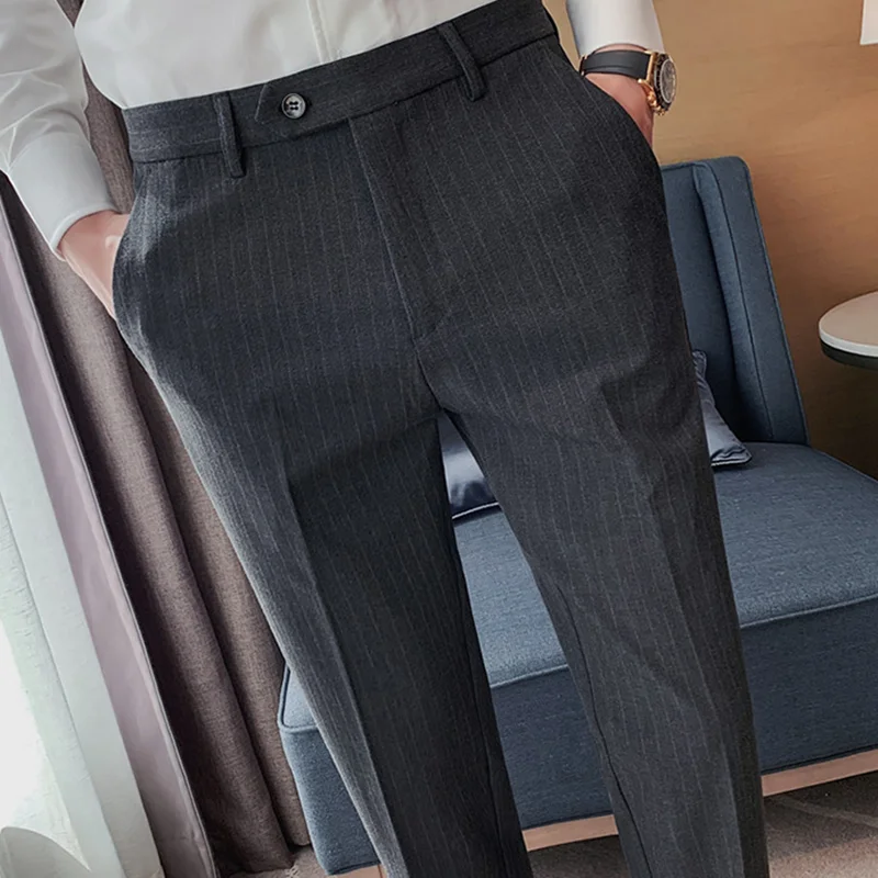 

Qiu dong weave stripe handsome cruel male outfit recreational cultivate one's body fashionable small foot suit west trousers