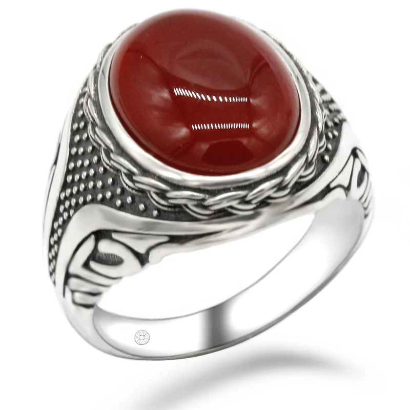 925 sterling silver men's ring wine red Onyx stone and transparent CZ men's punk ring high jewelry