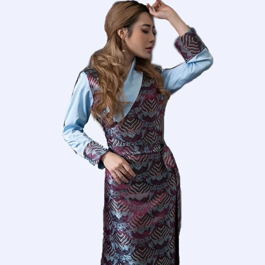 

Traditional ethnic Clothing For Women Tibetan cheongsam Dress Silk Qipao Robe Vintage Tibet Clothes elegant Gown