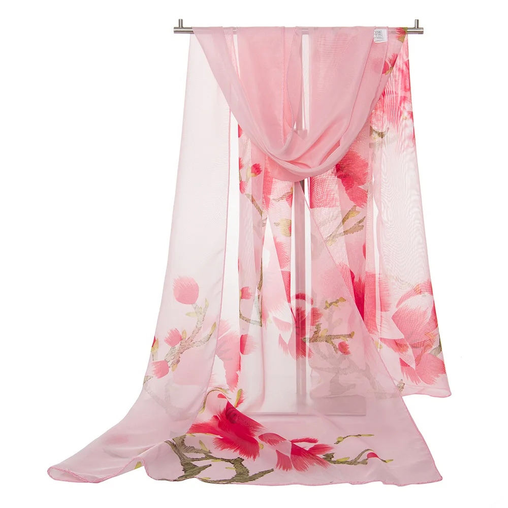 160*55 centimetri Nuovo di Modo della donna della stampa sciarpa di chiffon di modo selvaggio scialle protezione solare Fiore floreale della ragazza