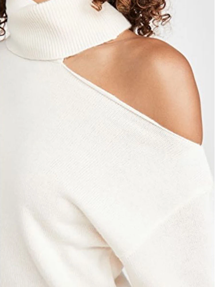 TWOTWINSTYLE Casual Knitting Sweaters For Women Turtleneck Loose Long Sleeve Off Shoulder Pullovers Female 2021 Autumn Clothing