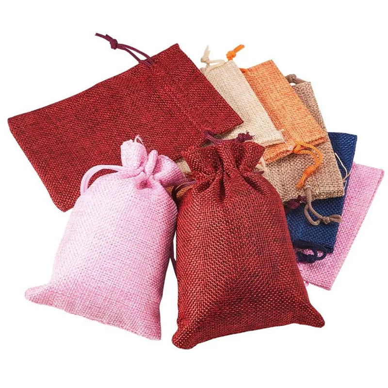 10pcs/lot 7x9cm 10x14cm Linen Burlap Bag Jewelry Packaing Bags Drawstring Wedding Candy Gift Bags Favor Pouches Wholesale