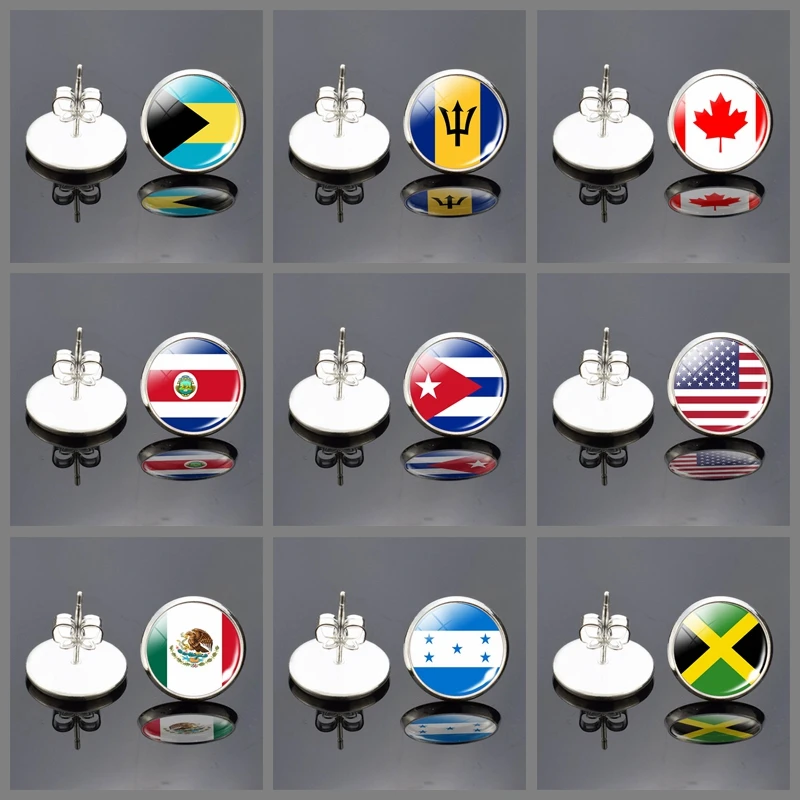 Moda kobiety posrebrzane kolczyki flaga narodowa kanada ameryka meksyk jamajka bahamy kuba Barbados szklana kopuła stadniny kolczyki