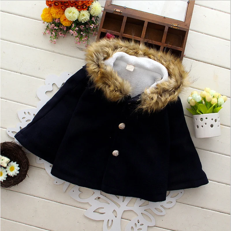 Toddler kids Girls 'clothes hooded fur collar cape woolen outerwear for children girls' clothing outfits Korean warm shawl coats