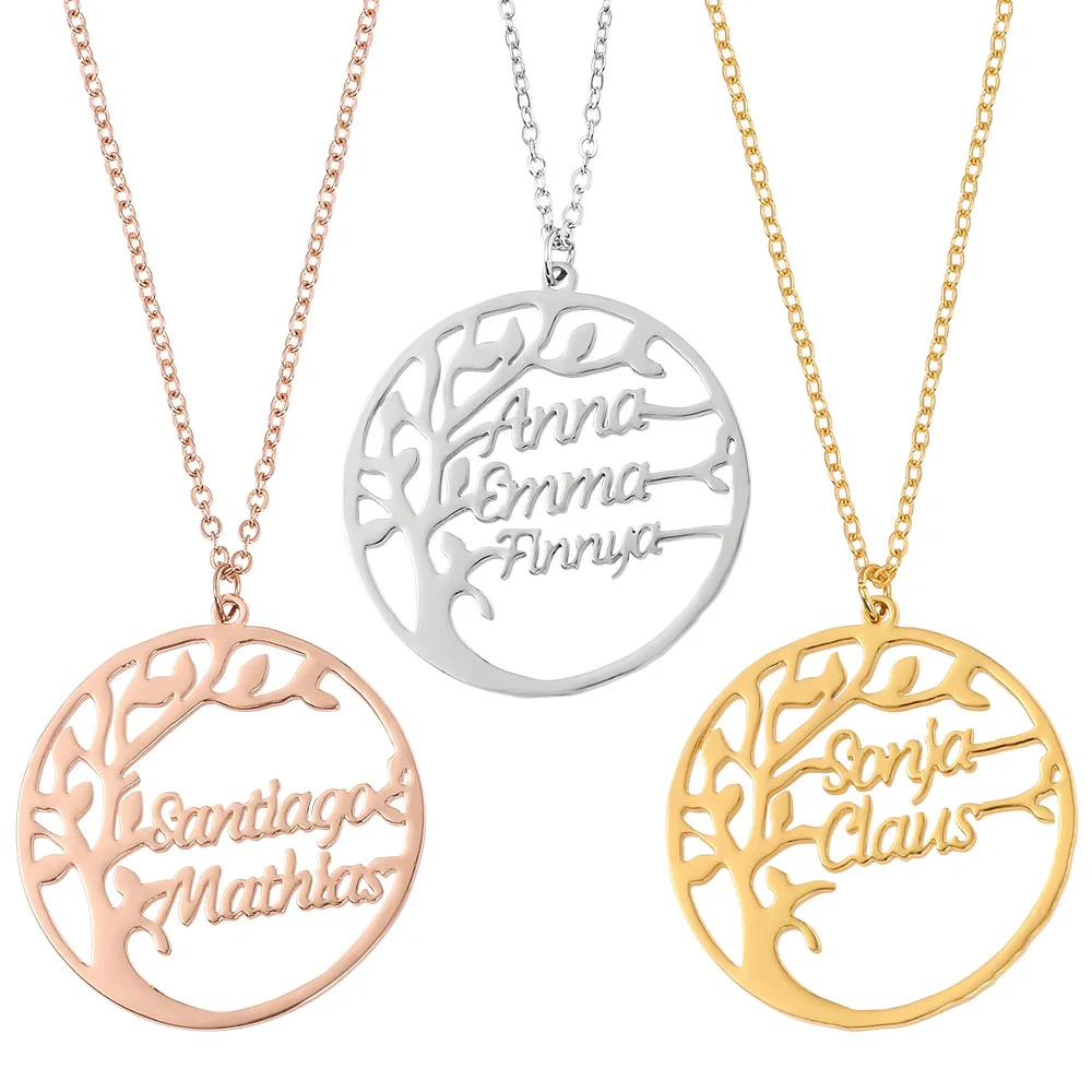 

Personalized Tree of Life Customized Name Necklace Stainless Steel Gold Genealogy Women Letter Necklace Christmas Gift
