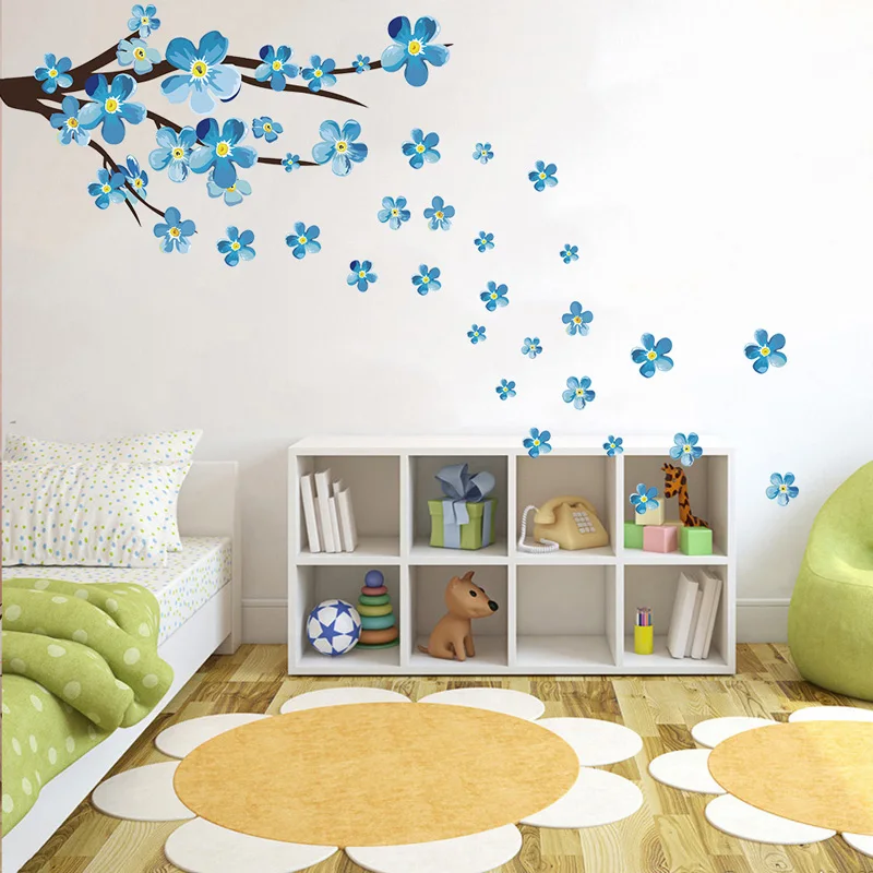 New Style Blue Plum Wall Sticker Art Decals Living Room Sofa Bedroom Wall Background Decorations Plum Blossom Stickers Wallpaper