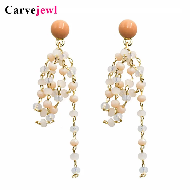 Carvejewl light color linked beads tassel dangle earrings Korea design enamel lady Party jewelry for women girl gift earrings