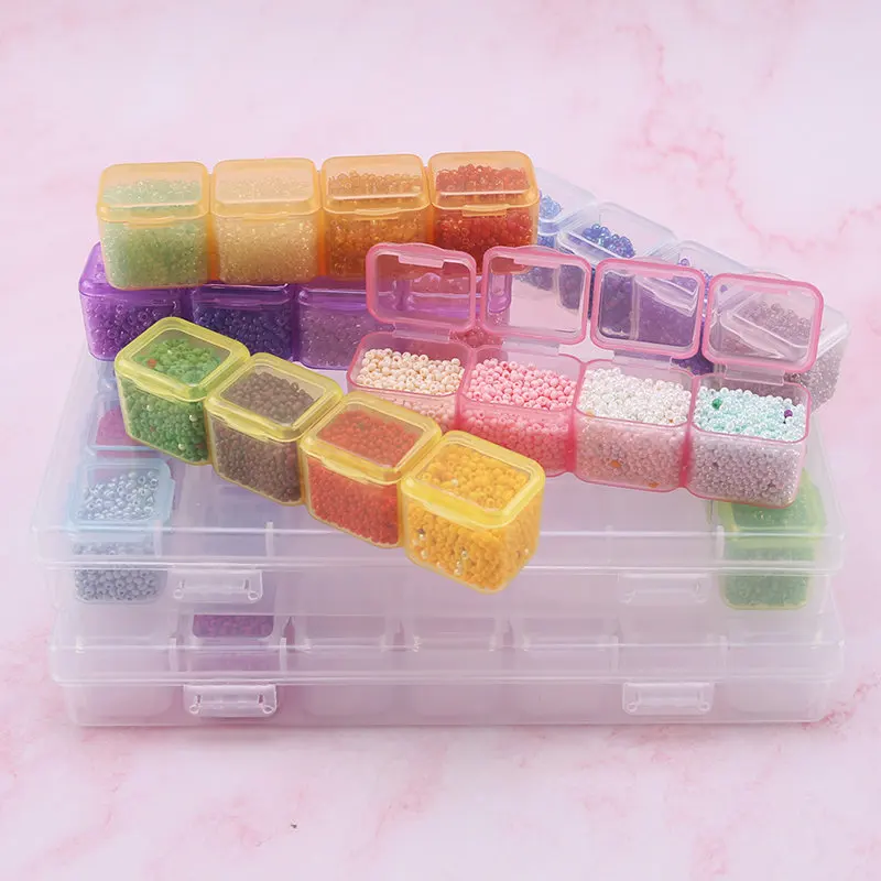 17.5x10.7x2.7CM Rectangle 28 Slots Jewelry Plastic Storage Box Rhinestone Beads Pill Earrings Storage Box Case Container