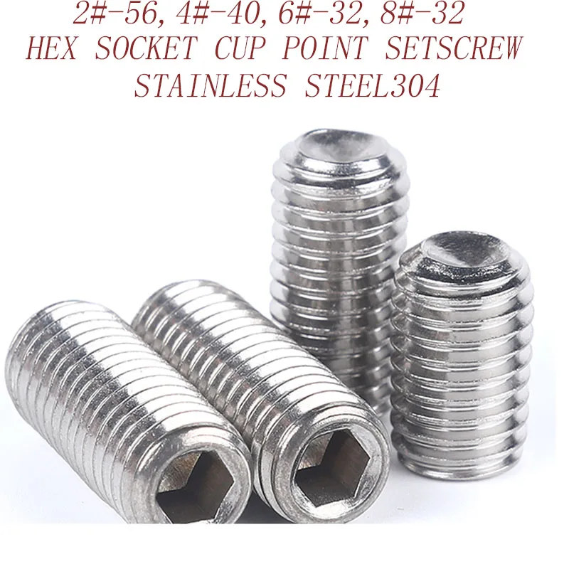 

2#-56 4#-40 6#-32 8#-32American standard stainless steel 304 hex socket cup point headless set screw grub screw824