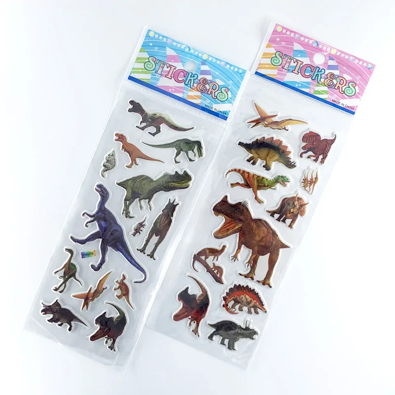 12 Sheets/Set 3D Cartoon Stickers Animal Dinosaur Pattern Bubble PVC DIY Scrapbook Sticker for Kids Boys Children Gifts