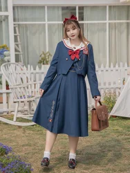 Preppy Style Girl Large Size 4xl Sweet Navy Bowknot Jk Uniform Dress Lolita Peter Pan Collar Shirt Cute Woman Cosplay Lolita Lol