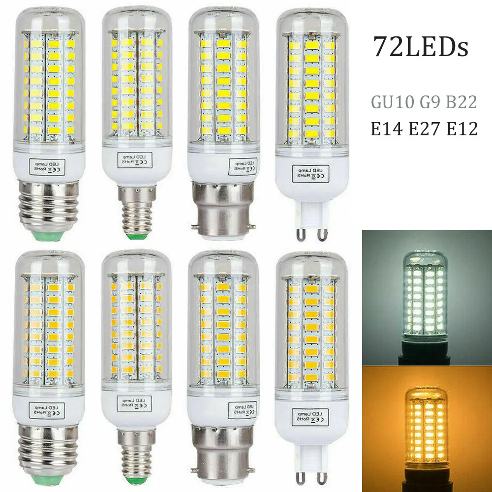 E14 E27 LED Corn Bulb 72LED 5730 SMD GU10 G9 B22 Bayonet  E12 Chips AC 110V 220V Spotlight Candle Lampada Replace 60W Halogen