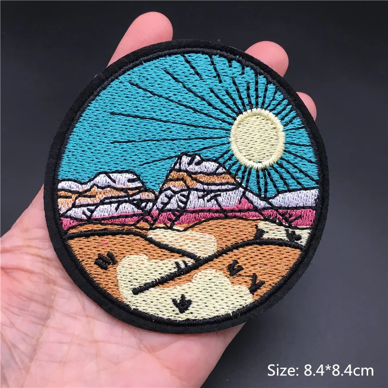 Embroidery Patches for Clothing Camp Iron On Patch Punk DIY Applique Clothes Stickers Van Gogh Star Night Mountain Wave Stripes