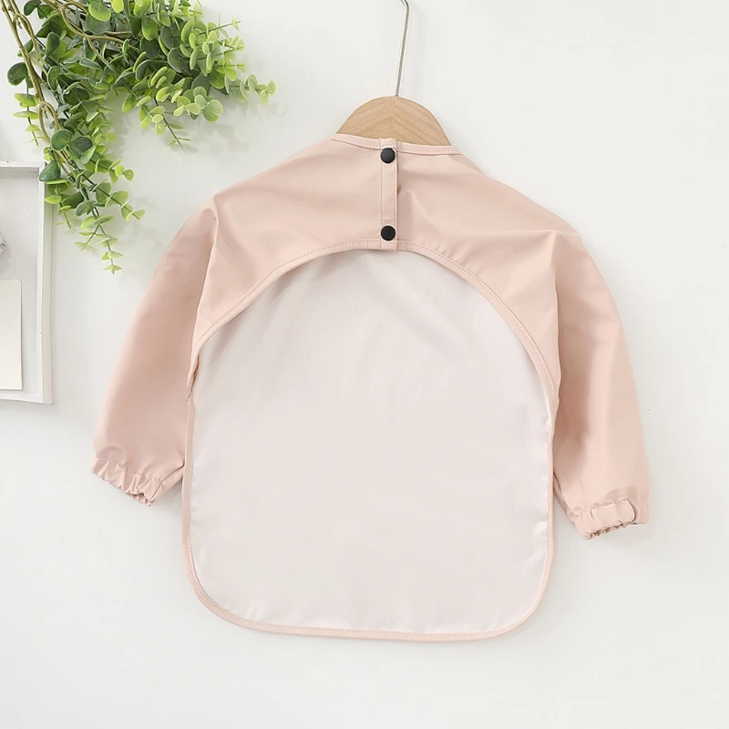 Bavoir à manches longues pour bébé, couleur unie, tissu pour tout-petits, Smock imperméable avec poche, tablier d'alimentation pour nourrissons