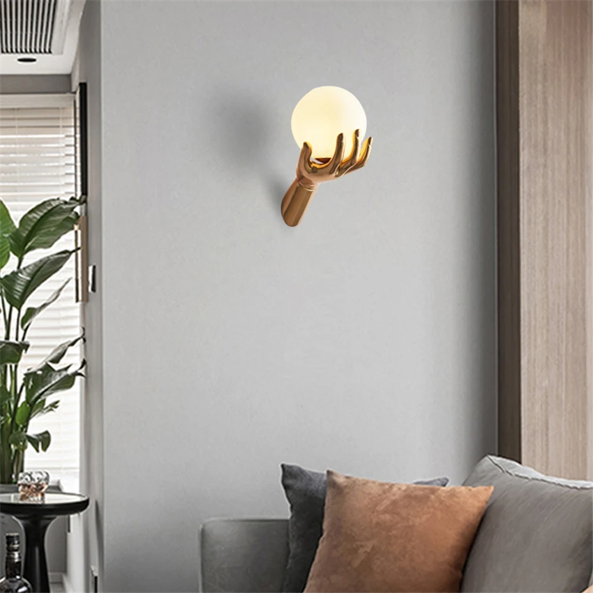 Post modern arm bracket wall lamps bedroom bedside design art copper decor living room hotel glass