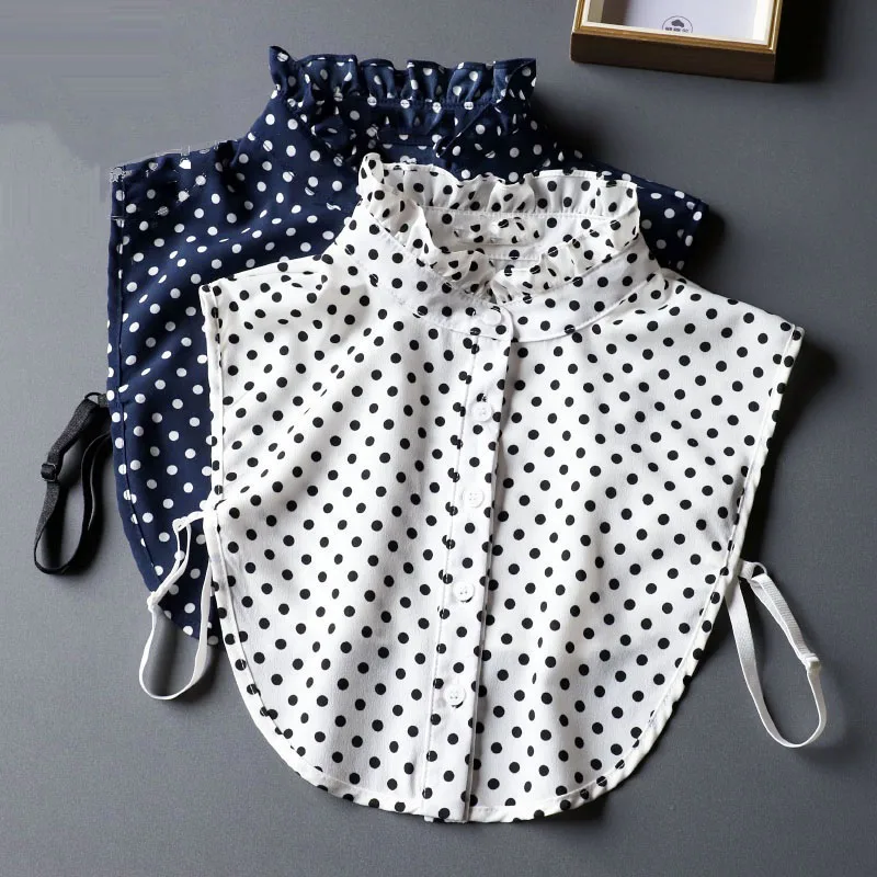 Dot Print Fake Collar Women Detachable Collars Black Vintage Stand Ladies Lapel Tie False Collars Woman Half Shirt Neckwear