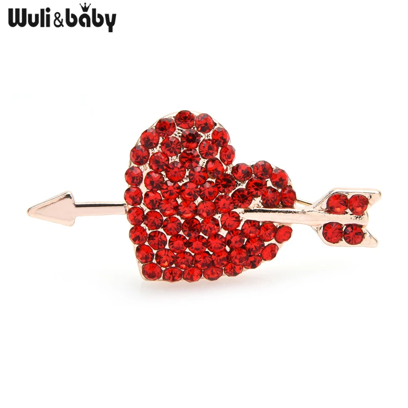 Wuli&baby Red Rhinestone Heart Cupid's Arrow Brooch Pins Fashion Jewelry Badge Accessory