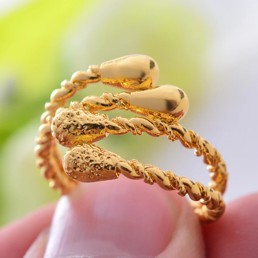 Dubai Gold Color Rings For Women African Jewelry Ethiopian Gold Color Wedding Bigger Rings Openable