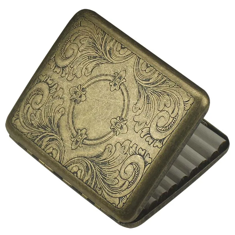 Retro Bronze Cigarette Case 12 16 20 Sticks Stainless Steel Cigarettes Holder Ultra-thin Portable with Card Slot Smoking Beast