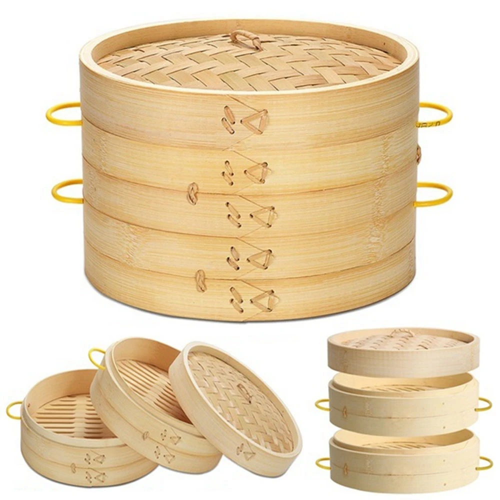 

Bamboo Cage/Bamboo Cover/Bamboo Cage & Cover Chinese Dumplings Bamboo Steamer Cooker 15/20/25/30 cm with Lid Dimsum with Handle