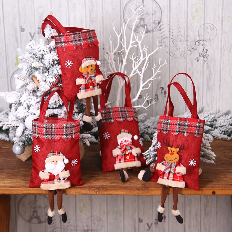 

New Year DIY Christmas Gift Bags with Handles Candy Storage Children Tote Bag Fabric Crafts Holiday Xmas Decoration Ornaments