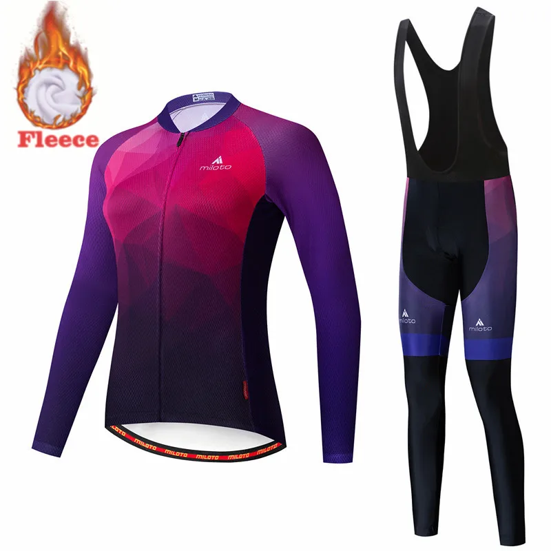 MILOTO-Long Sleeve Cycling Clothing for Women, Winter Jersey Sets, Thermal Fleece, Bicycle Uniform, Breathable, Quick Dry