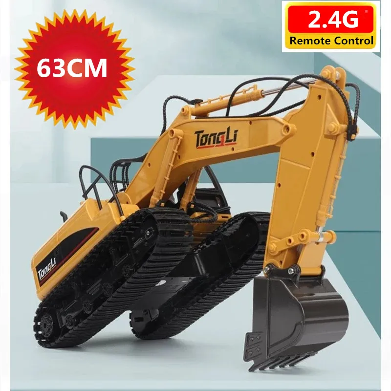 63CM Large Size Excavator 2.4G  RC Truck 1/14 Remote Control Toys for Boys Adults Gifts Full Alloy RC Excavator With Music Light