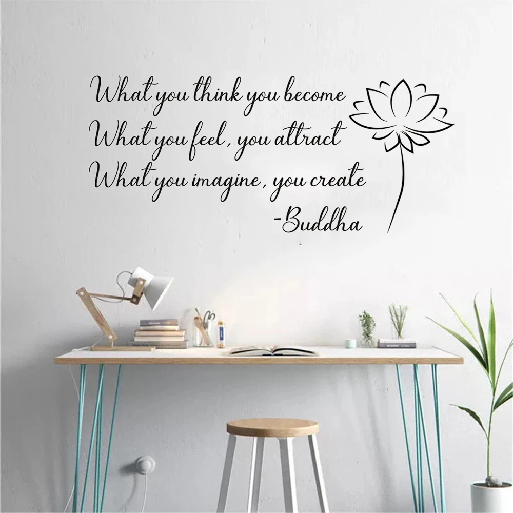 Buddha Quotes Wall Sticker Lotus Flowers Vinyl Art Home Decoration For Living Room Bedroom Removable Murals Wallpaper