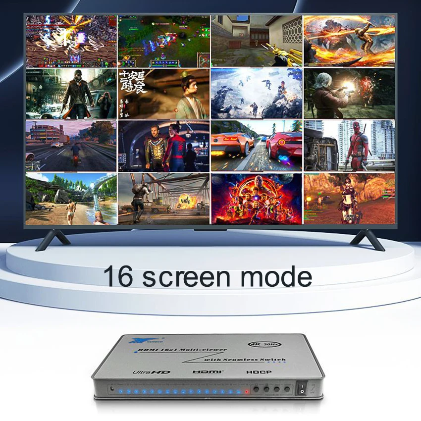 16x1 HDMI multi-viewer ekran Splitter 16 w 1 Out 32 otwarte dla DNF Dungeon ruchome cegły gry Monitor HD konwerter wideo