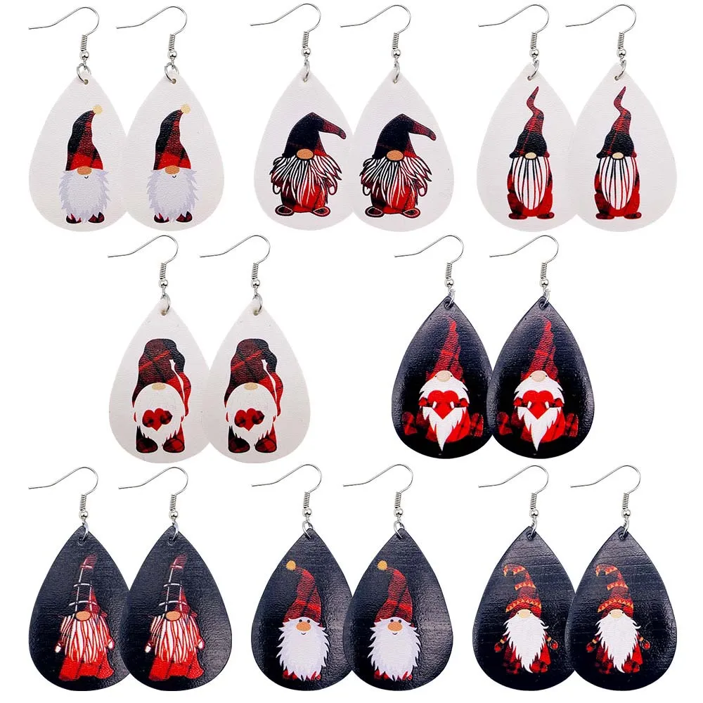 Potosala Christmas Drop-shaped Leather Earrings Christmas Dwarf Print Earrings New Female Fashion Jewelry Gifts Wholesale