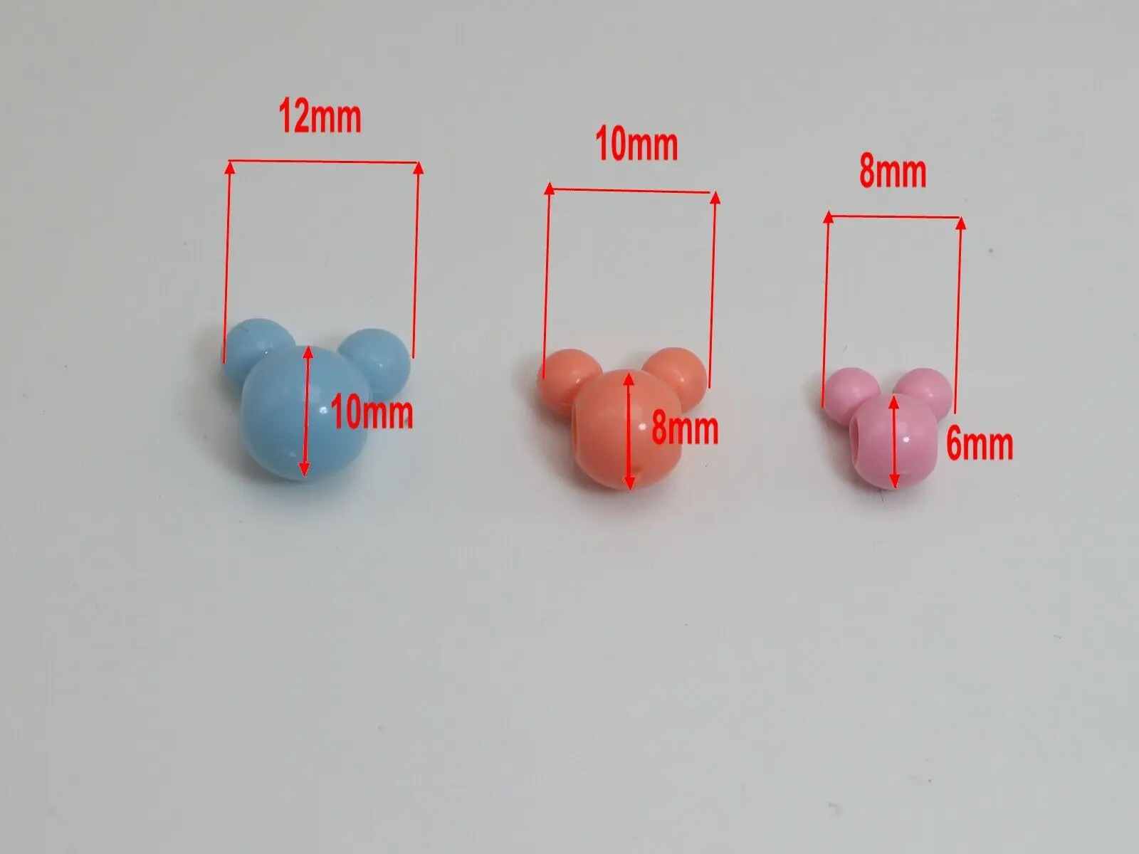 Craft DIY Mixed Pastel Color Acrylic Mouse Face Beads 8mm 10mm 12mm Jewelry Make