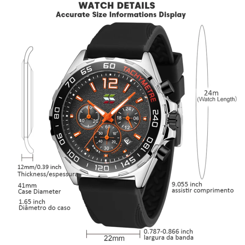 Swish Sport Mannen Quartz Gift Horloge Rubber Band 24 Uur Chronograaf Multifunctionele Zes-Pin Relogio Masculinob Drie-Eye Horloge