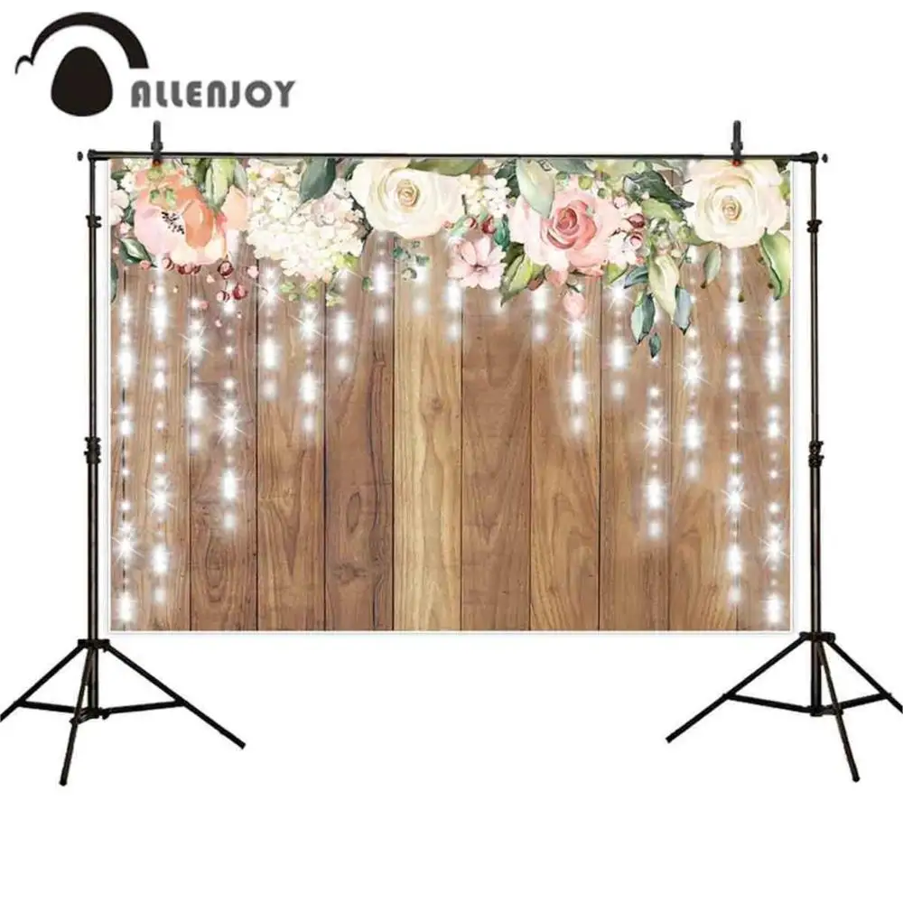 Allenjoy Wedding Photography Backdrop Spring Rustic Wooden Flower Party Glitter Love Background Curtain Photocall Photozone