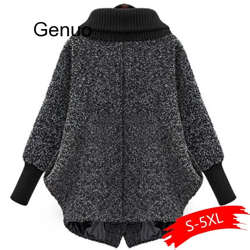 Imagem -03 - Grande Bat Mangas Compridas Cabolsa de lã Cachecol Gola Jaquetas Feminino Inverno Moda Outerwear Mais Grosso Solto Cabolsa com Zíper Casual 2023 Tamanho