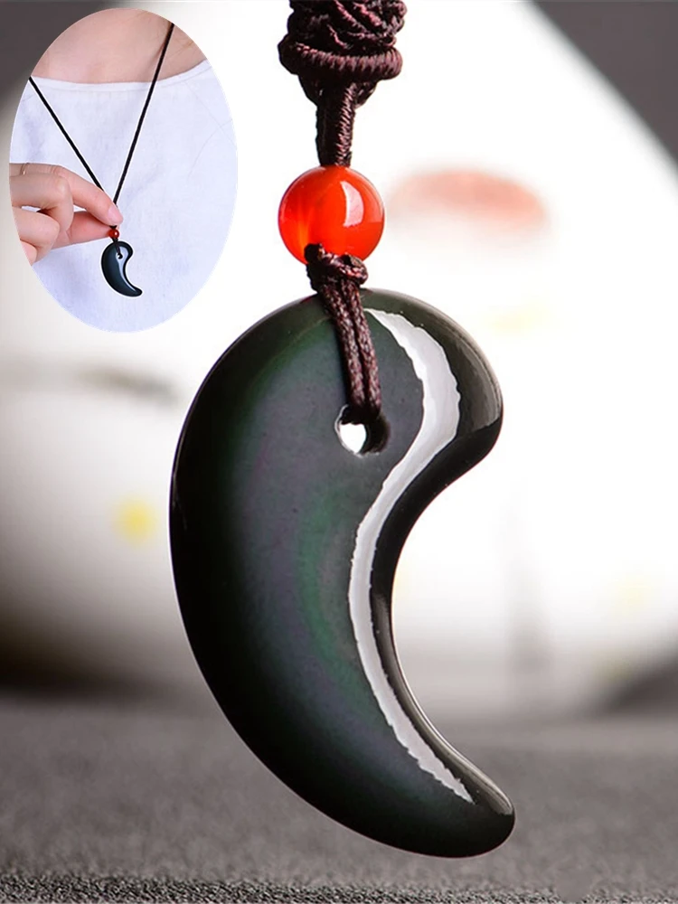 

Natural Obsidian Tai Chi Necklace Pendant Hand-carved Rainbow Color Jade Yin Yang Jewelry Necklace Lucky Amulet Pendant