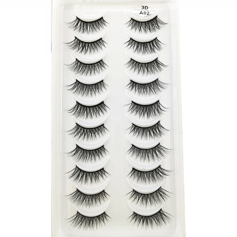 10คู่ครึ่ง Eye Lashes ขนตาปลอมธรรมชาติทำด้วยมือ3D Mink Lashes ขายส่ง Peralatan Rias Reusable สั้นตัวต่อขนตา