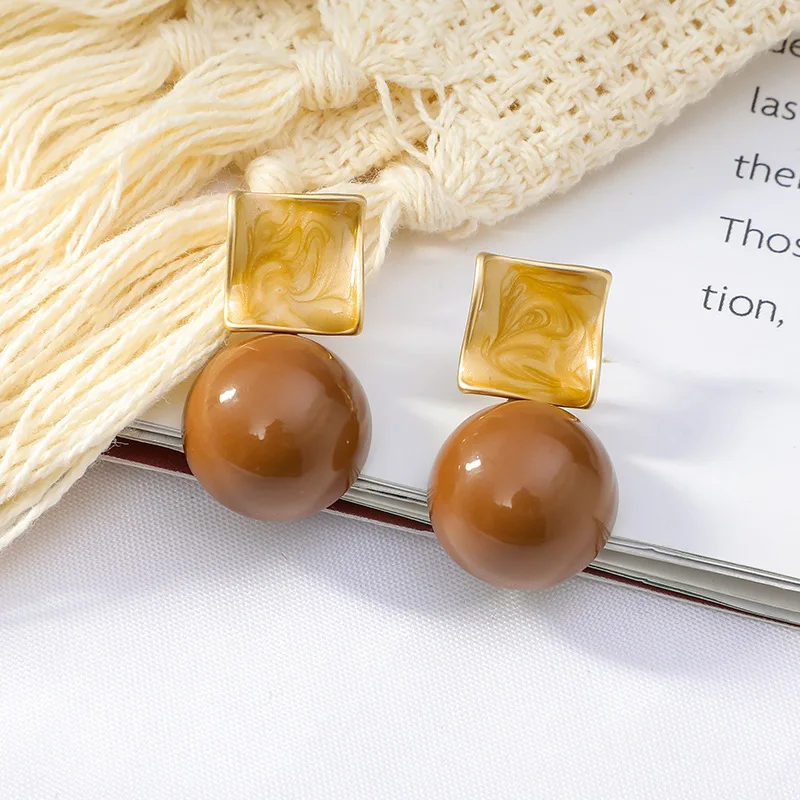 Geometric Hemispherical Coffee Earrings For Women Korean Round Vintage Stud Earrings Party Jewelry