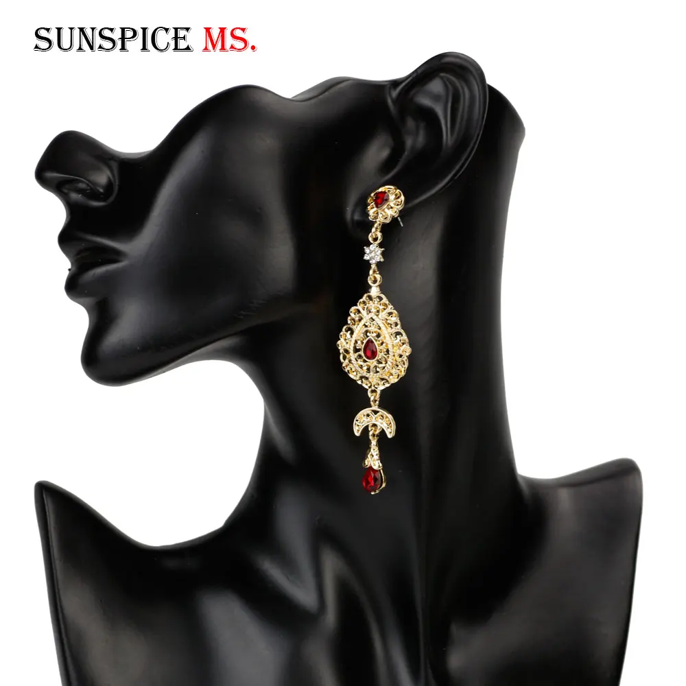 Sunspicems Moroccan Gold Color Long Drop Earring For Women Arab Ethnic Wedding Jewelry Algeria Bridal Pin Earring Gift
