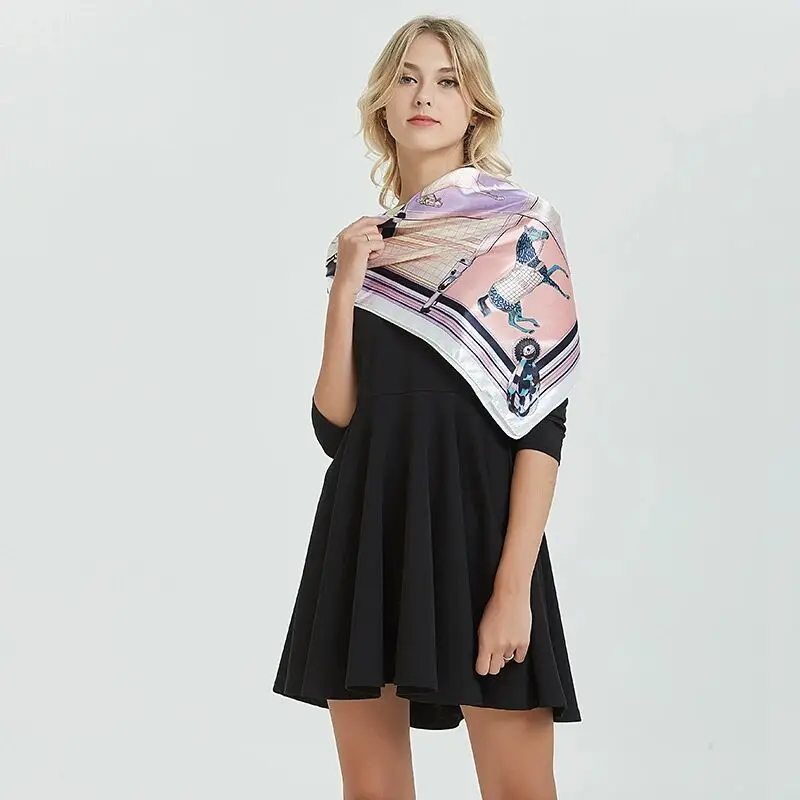 Grand Foulard Carré pour Femme, Accessoire de Tête, Châle de Plage, Printemps, Europe, 90x90cm, 2022