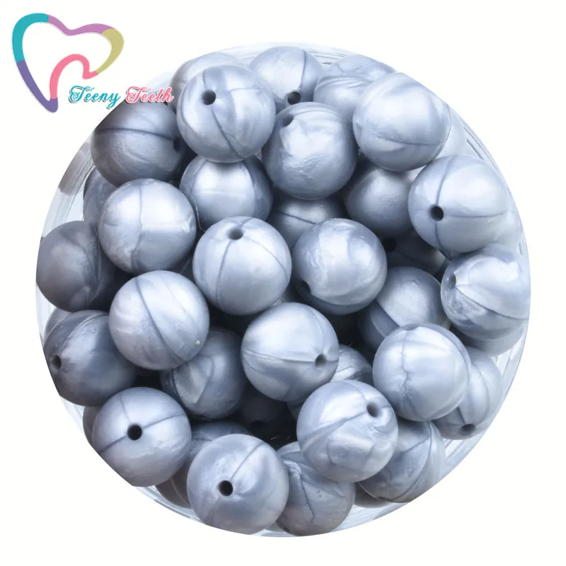 

Teeny Teeth 100 PCS Metallic Silver12-19 MM Silicone Teething Beads Baby Teethers Handmade Teething Necklace Nursing Toys