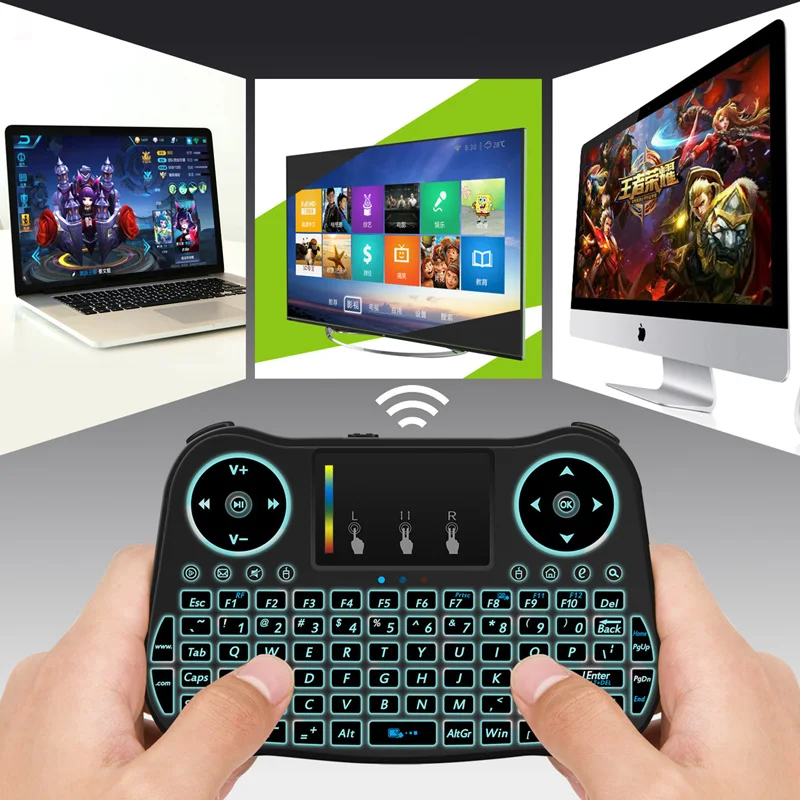 Backlight Wireless Mini Keyboard 2.4G Air Mouse Multi-color Backlit Remote Control for Android Box PC TV Xbox Gamepad