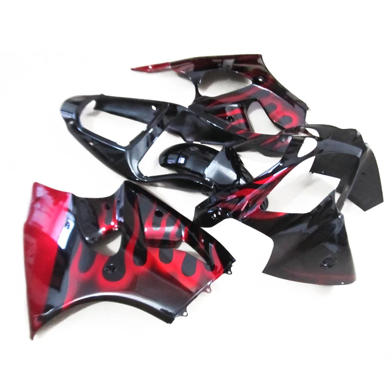 

Superb Quality Injection Motorcycle for Kawasaki Ninja ZX6R fairing kit 2000 2001 2002 red flames black set zx6r 00 01 02 YH29