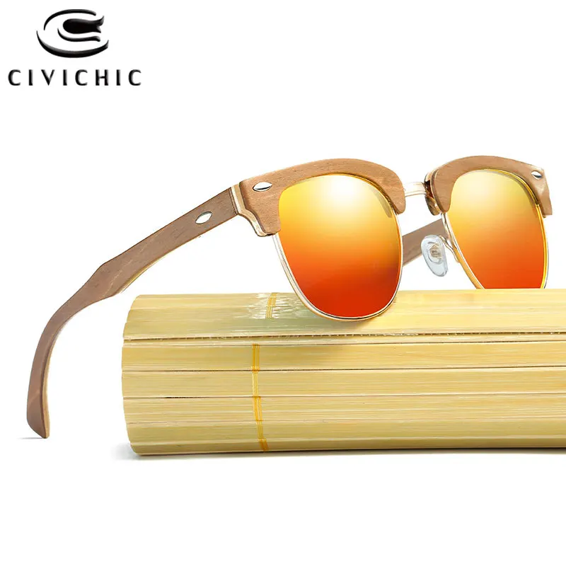 Chic Bamboo Sunglasses Women Polarized Glasses Men Mirror Coating Driving Eyeglass Wood Gafas De Sol Hombre Hipster Oculos KD037