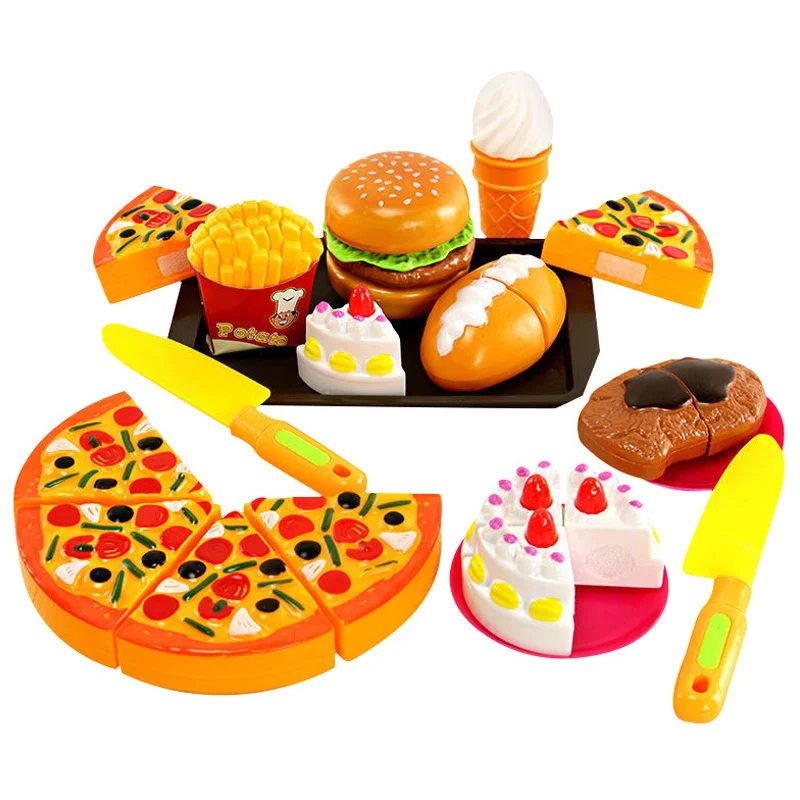 Simulation Food Children Pretend Kitchen Toys Hamburger Steak Pizza Fast Food Plate Set Pretend To Play Children's Kitchen Game