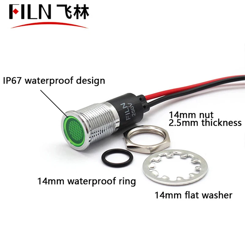 FILM Metall 14 mm 12 V 24 V 220 V 110 V hochwertige Signalleuchten für Verteilerkasten, LED-Anzeigeleuchten mit Draht – Detail 7